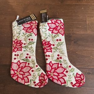 2 Max Studio Embroidered Christmas Stocking Holly